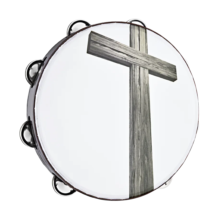 Church Tambourine - 1 Row Steel - Religious Cross