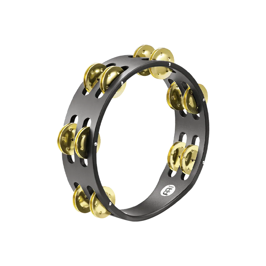 Compact Tambourine - 2 Rows - Brass Jingles - Black