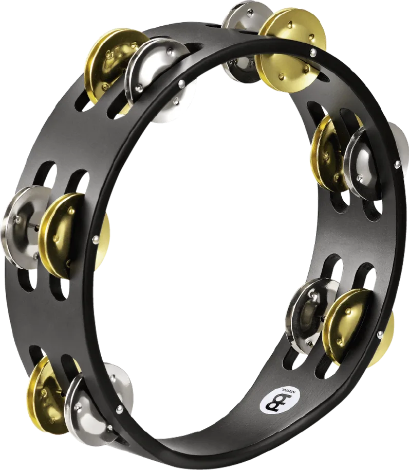 Compact Tambourine - 2 Rows - Mixed Jingles - Black