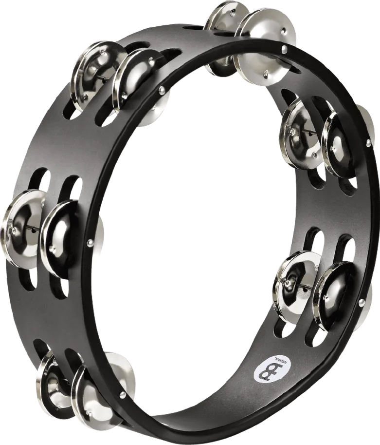 Compact Tambourine - 2 Rows - Steel Jingles - Black