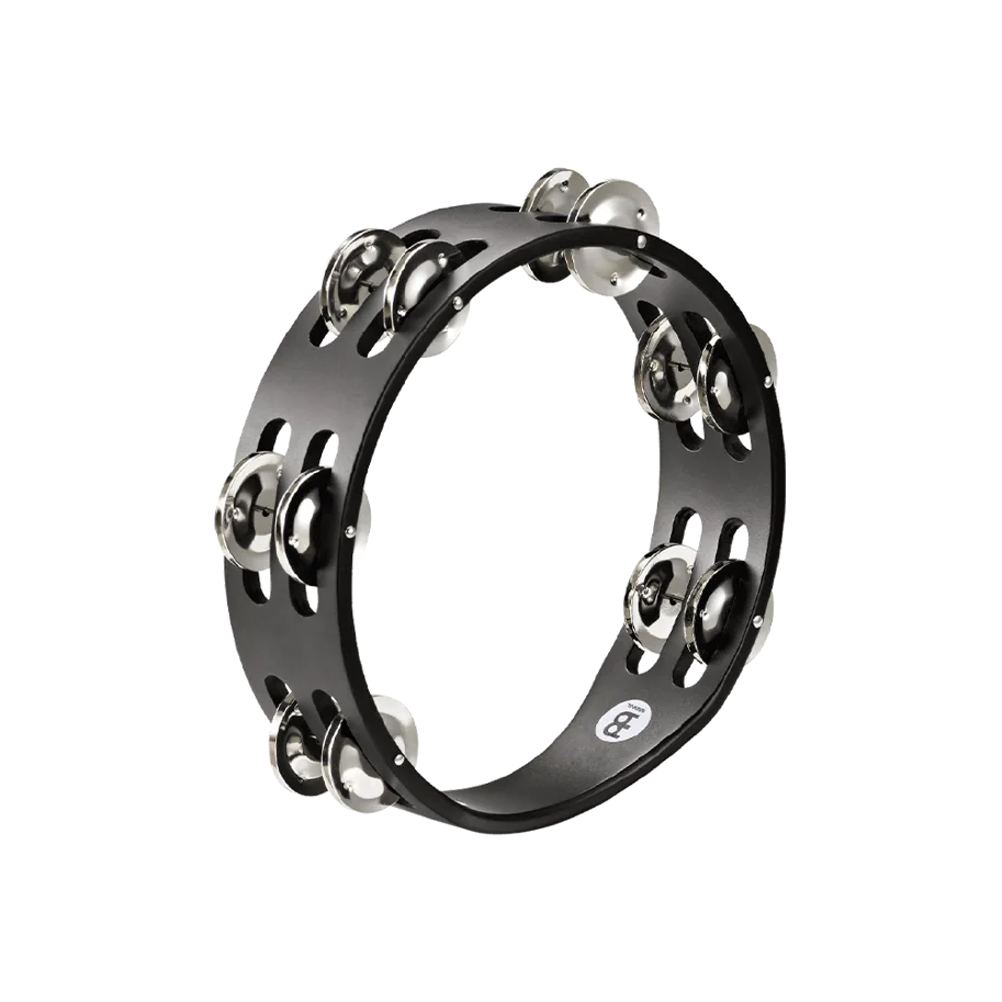 Compact Tambourine - 2 Rows - Steel Jingles - Black
