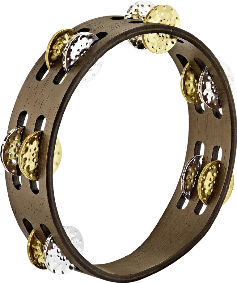 Compact Tambourine - 2 Rows - Mixed Jingles - Walnut