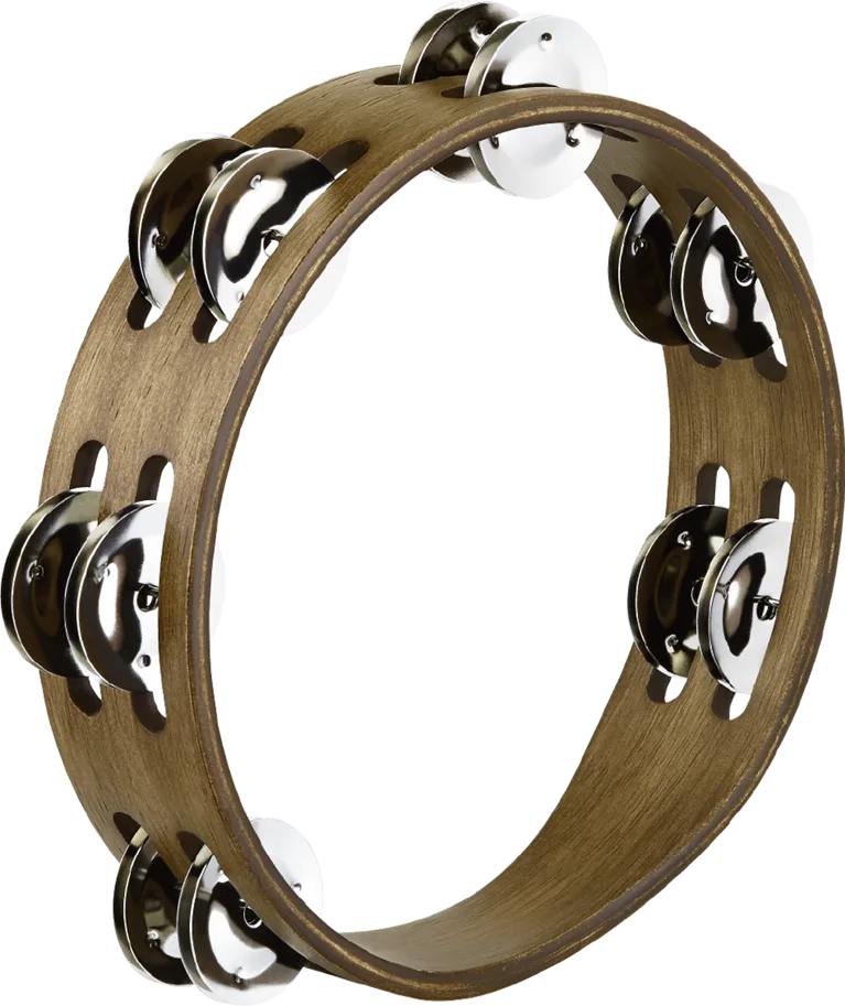 Compact Tambourine - 2 Rows - Steel Jingles - Walnut