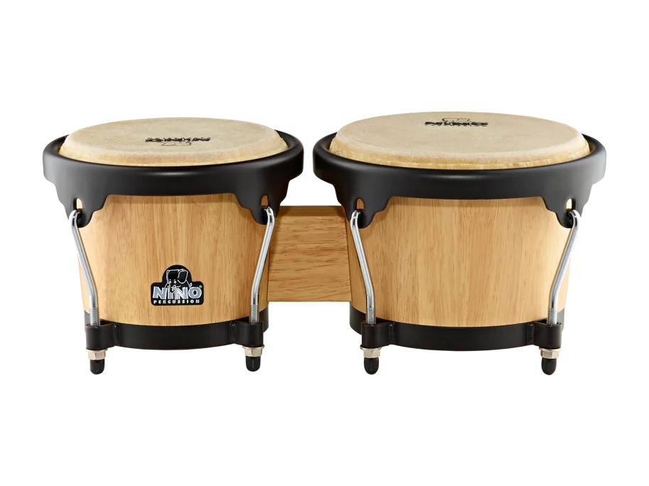 NINO® Percussion Wood Bongo, 6 1/2" & 7 1/2", Natural Shell / Black Hardware