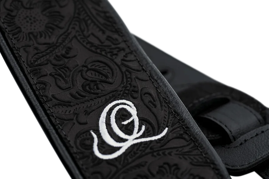 Guitar Genuine Leather Strap - Byzantine Black