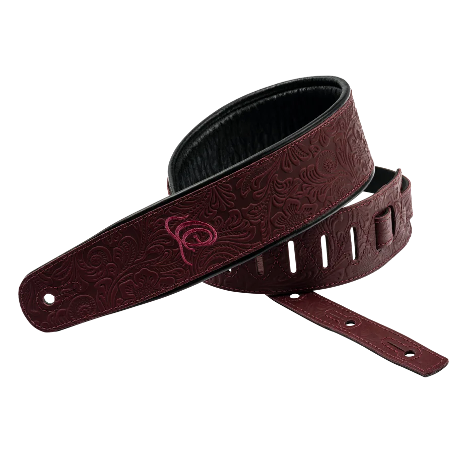 Guitar Genuine Leather Strap - Byzantine Bordeaux
