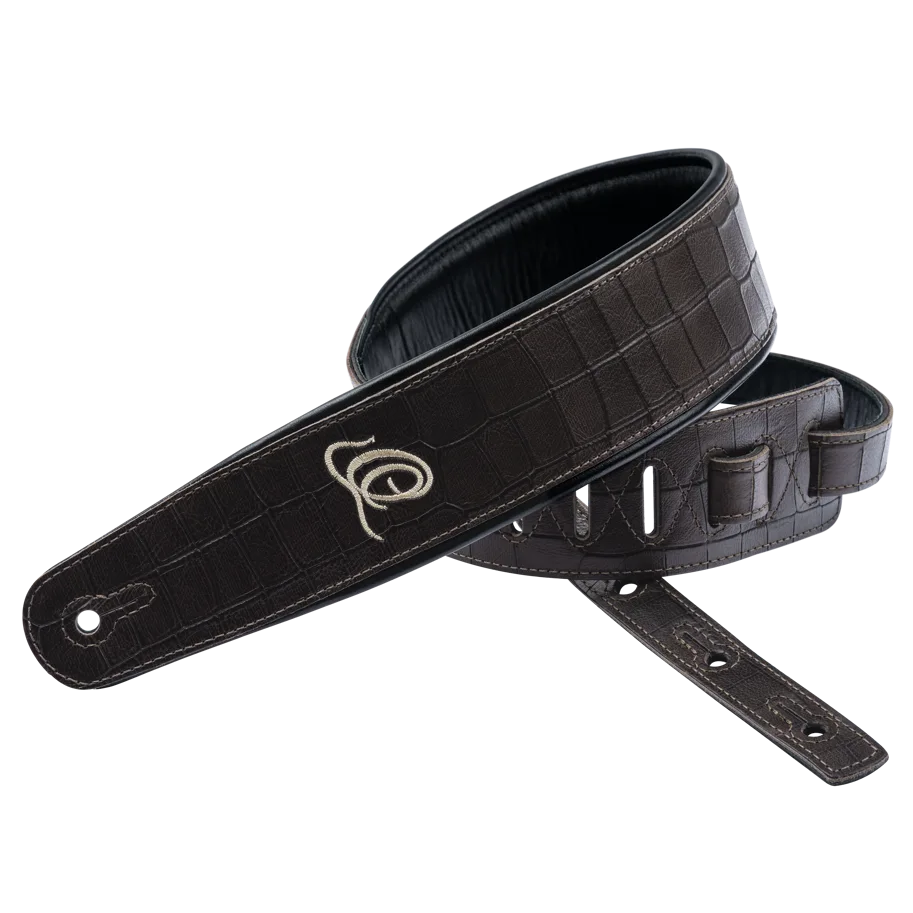 Guitar Genuine Leather Strap - Dark Brown Croco