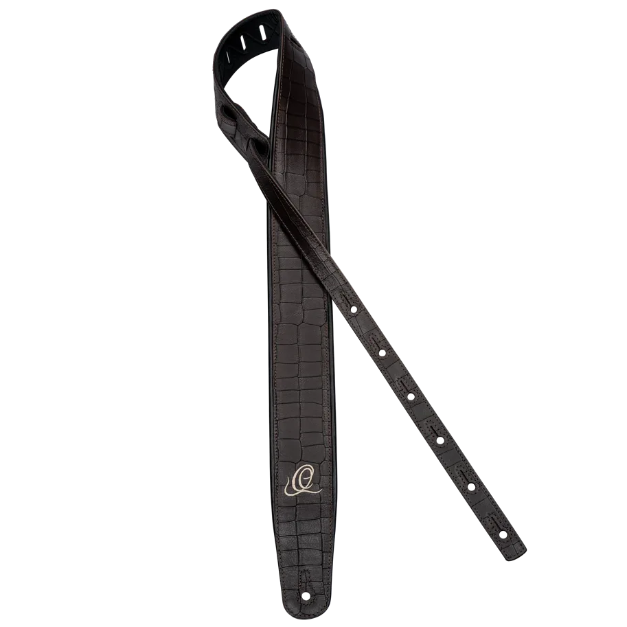 Guitar Genuine Leather Strap - Dark Brown Croco