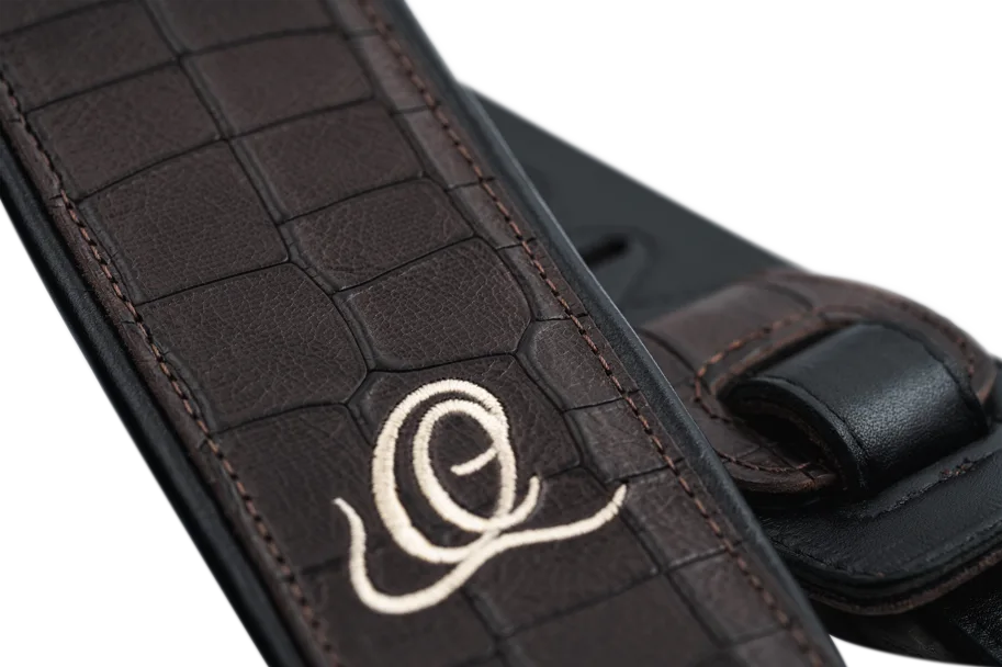 Guitar Genuine Leather Strap - Dark Brown Croco