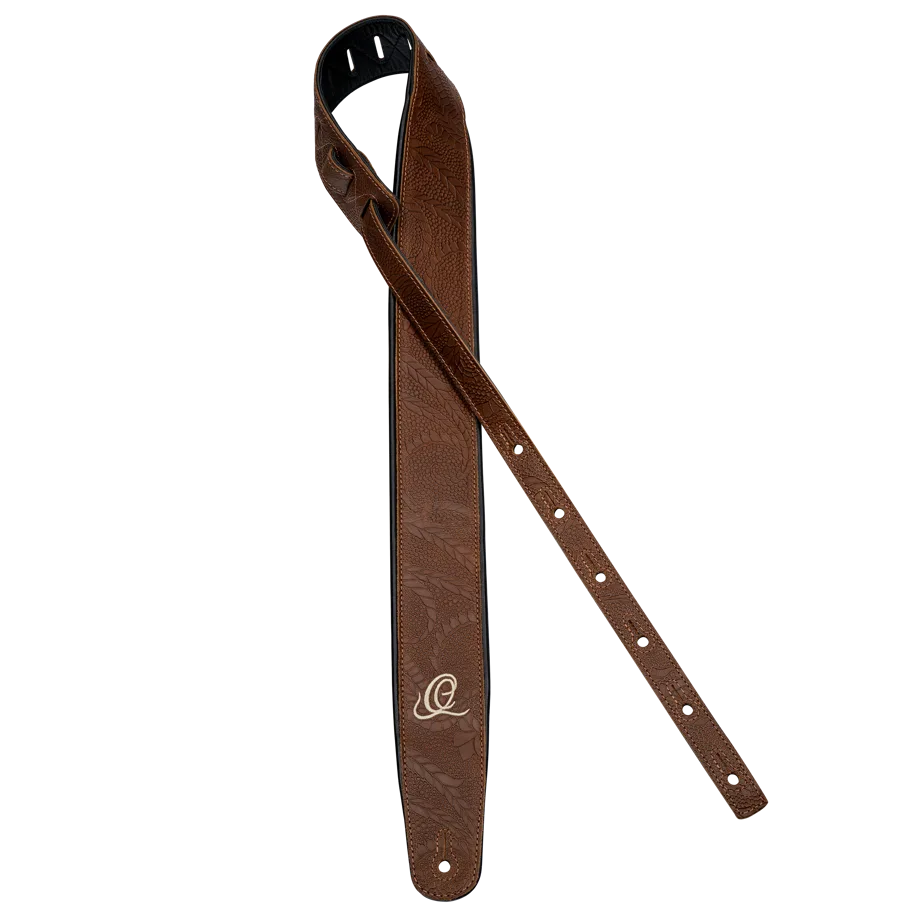 Guitar Genuine Leather Strap - Natural Brown Flora