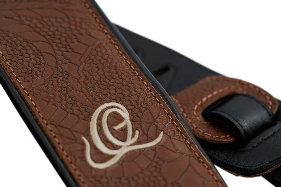 Guitar Genuine Leather Strap - Natural Brown Flora