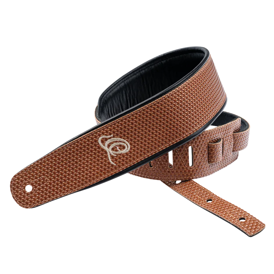 Guitar Genuine Leather Strap - Tan Braid