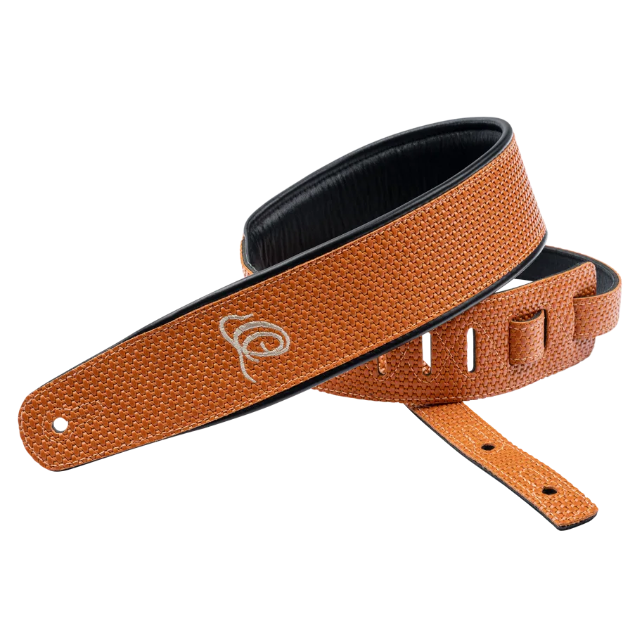 Guitar Genuine Leather Strap - Orange Braid