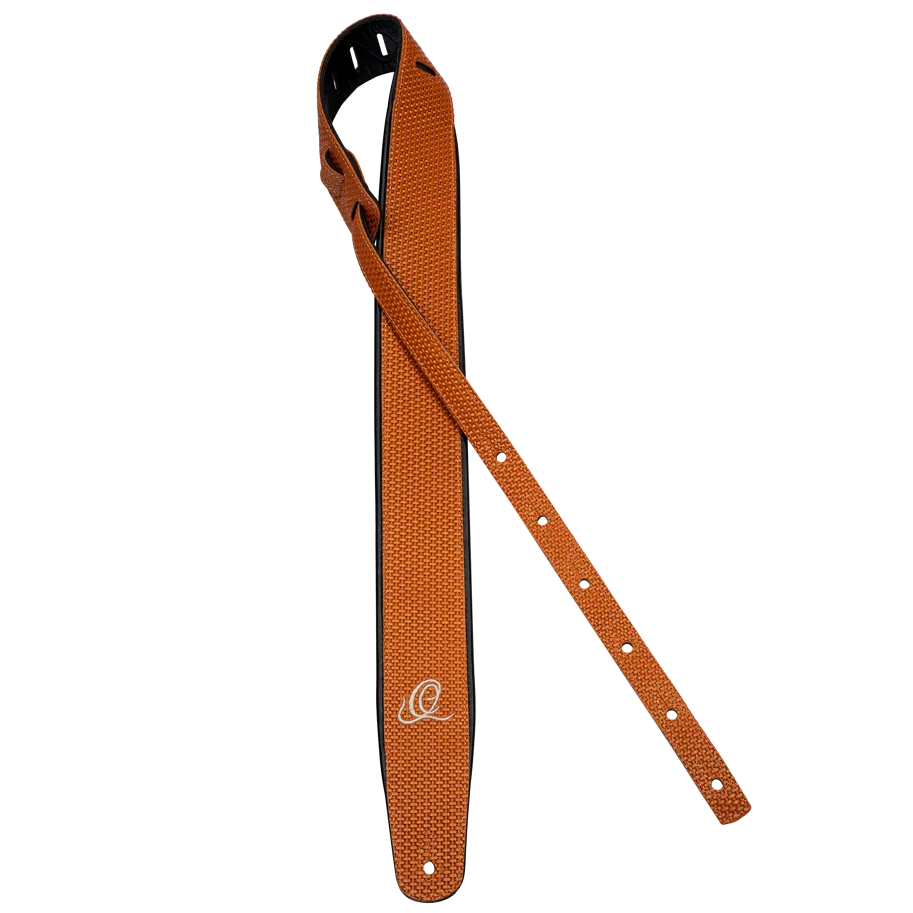 Guitar Genuine Leather Strap - Orange Braid