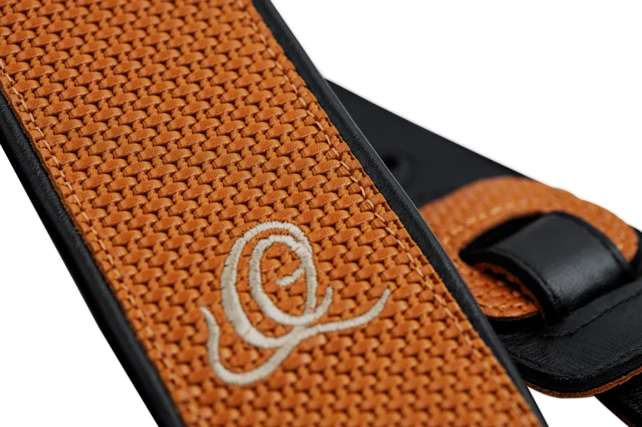 Guitar Genuine Leather Strap - Orange Braid