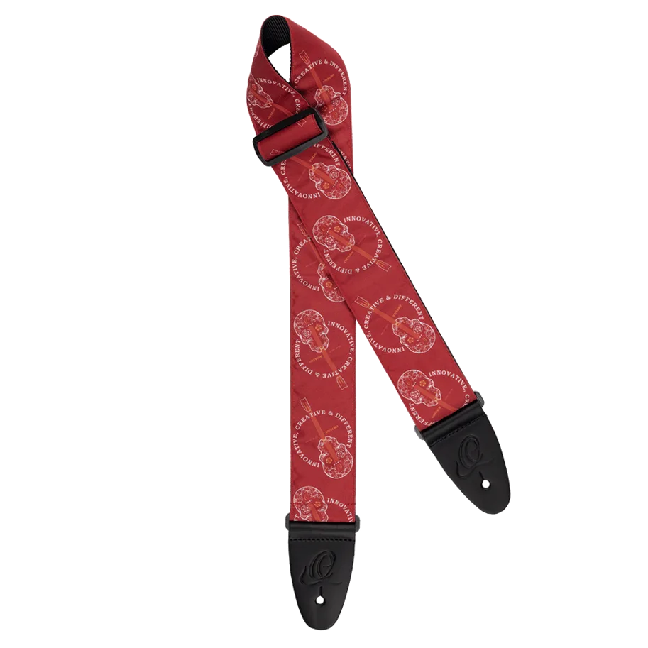 Guitar Nylon Strap Extra Wide "Skulls" - Burgundy