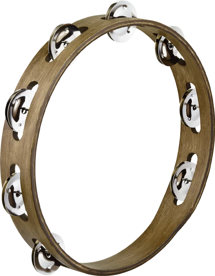 Traditional Tambourine 1 Row - Steel - Walnut