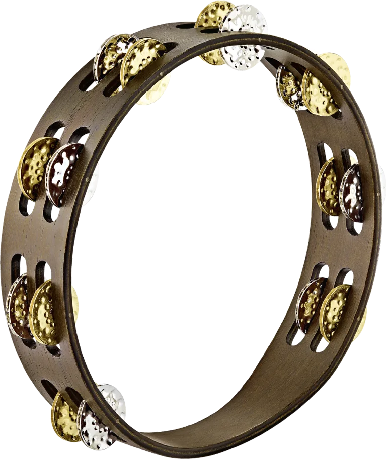 Vintage Tambourine 2 Rows - Mixed Jingles - Walnut