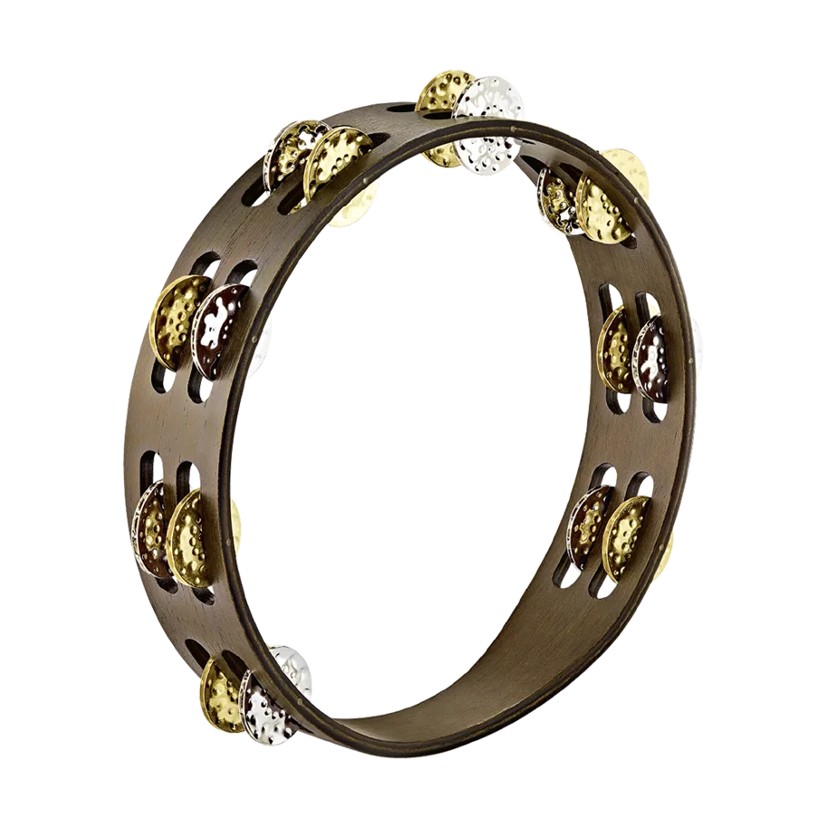 Vintage Tambourine 2 Rows - Mixed Jingles - Walnut