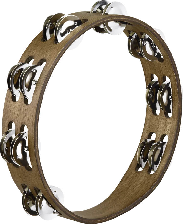 Traditional Tambourine 2 Rows - Steel - Walnut