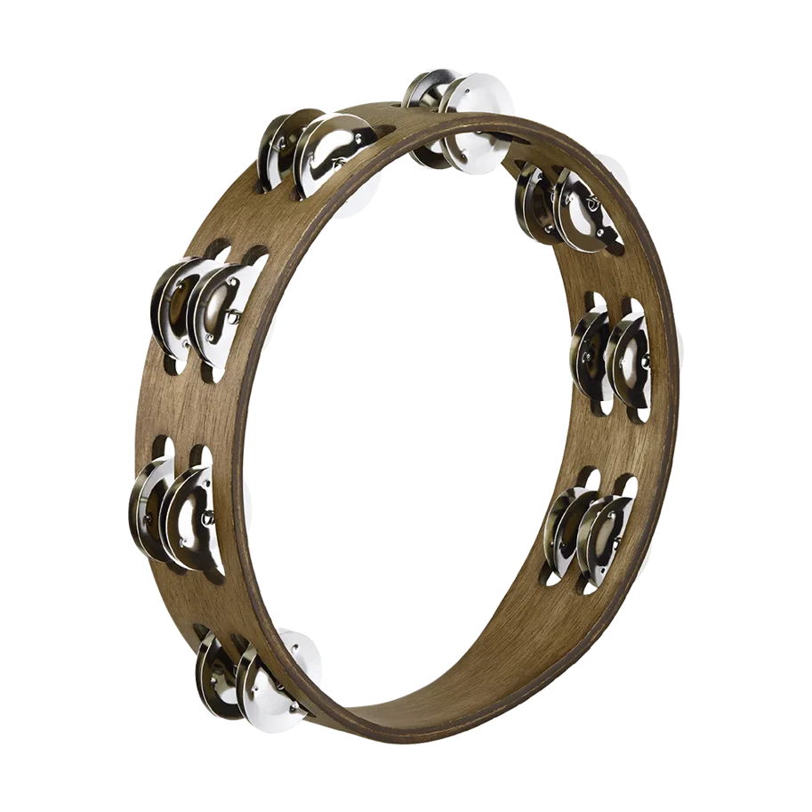 Traditional Tambourine 2 Rows - Steel - Walnut
