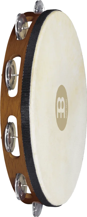 Goatskin Tambourine 1 Row - Aluminum - Brown