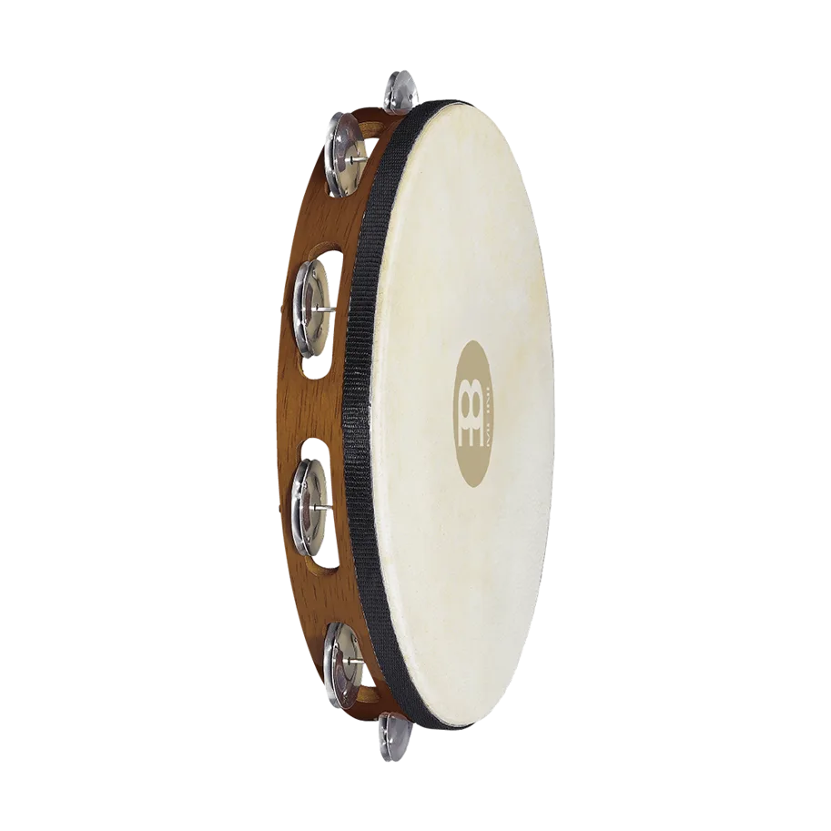Goatskin Tambourine 1 Row - Aluminum - Brown