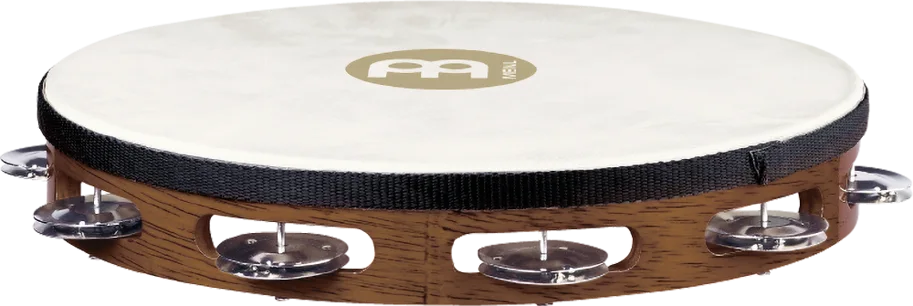 Goatskin Tambourine 1 Row - Steel - Brown
