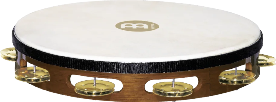 Goatskin Tambourine 1 Row - Brass - Brown