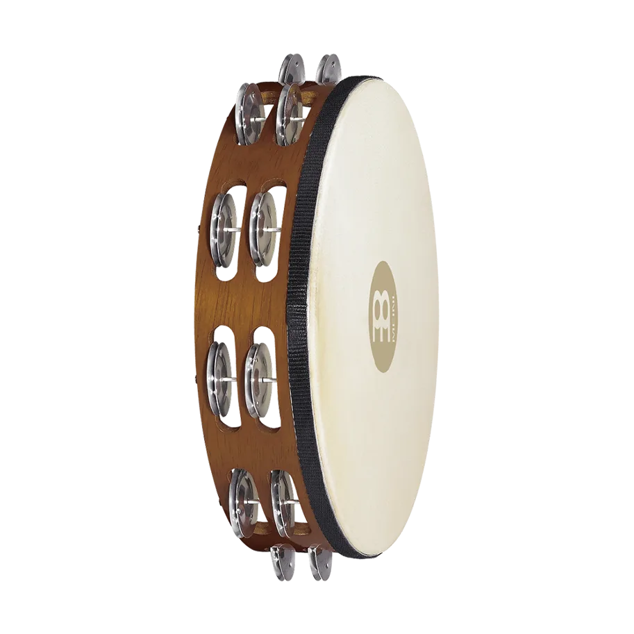 Goatskin Tambourine 2 Rows - Aluminum  -  Brown