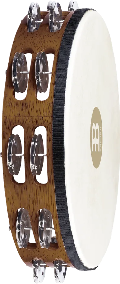 Goatskin Tambourine 2 Rows - Steel -  Brown