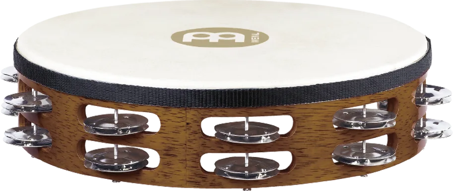 Goatskin Tambourine 2 Rows - Steel -  Brown