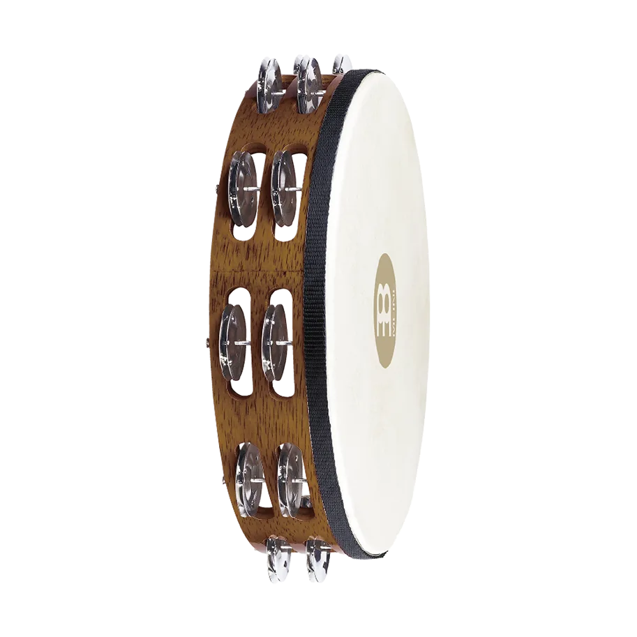 Goatskin Tambourine 2 Rows - Steel -  Brown