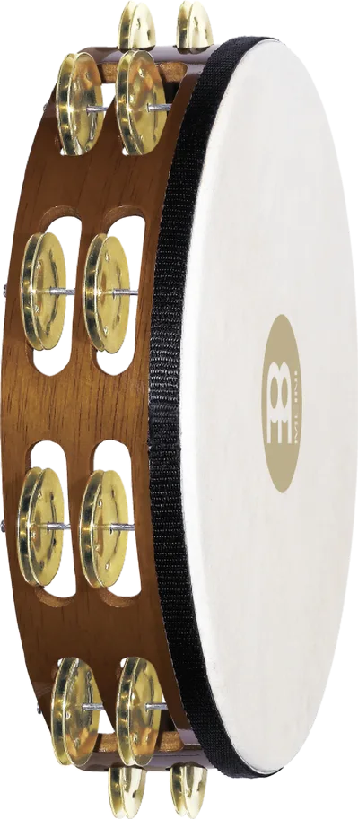 Goatskin Tambourine 2 Rows - Brass -  Brown