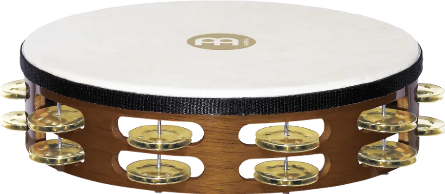 Goatskin Tambourine 2 Rows - Brass -  Brown