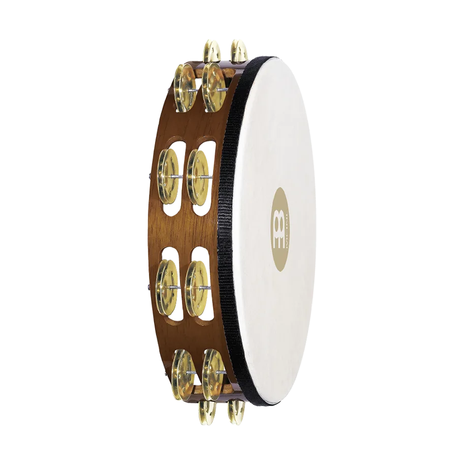 Goatskin Tambourine 2 Rows - Brass -  Brown