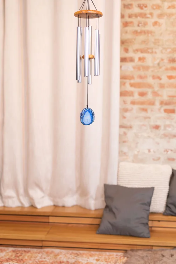 Blue Agate Meditation Chime 29" - Silver