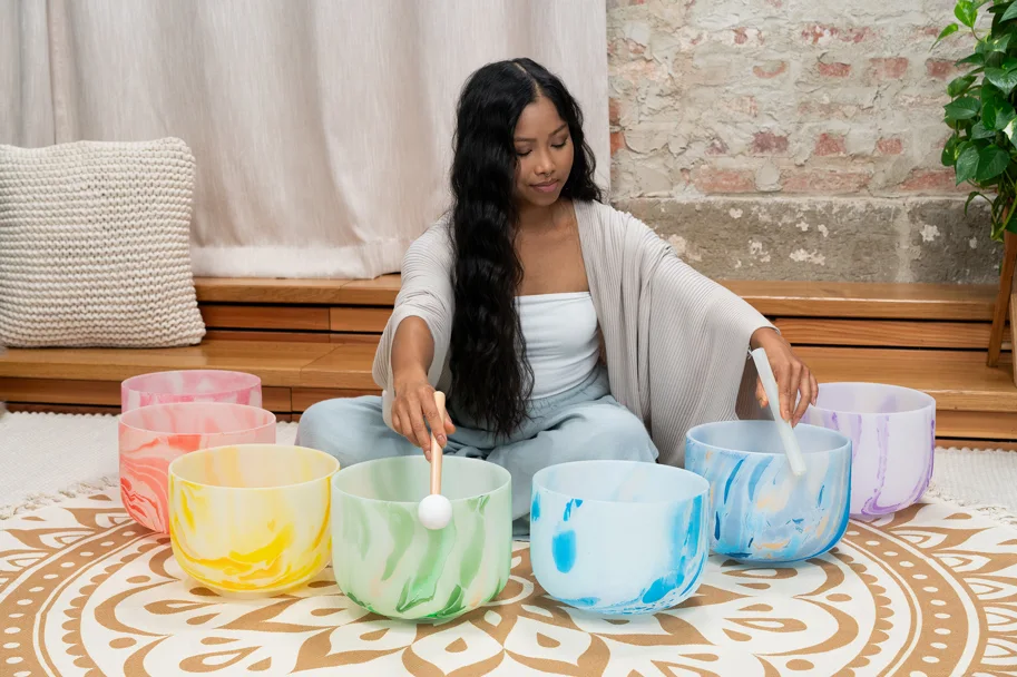 Marble Crystal Singing Bowl Chakra Set