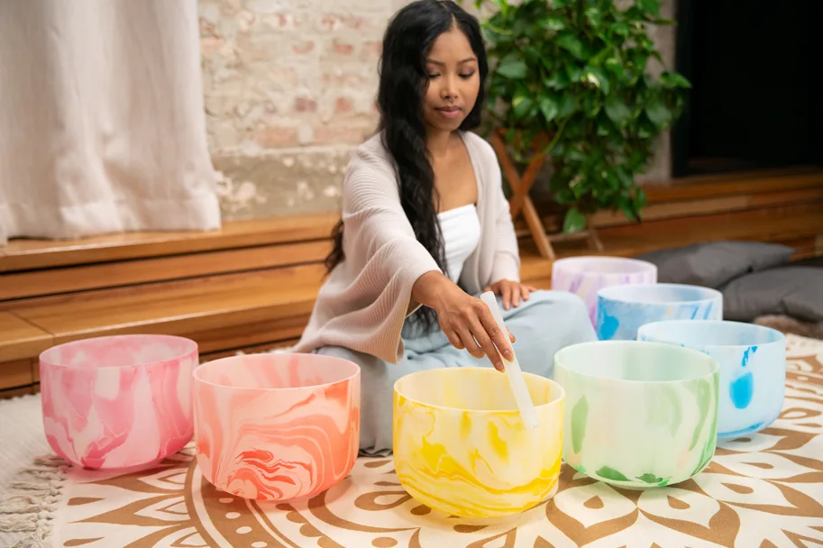 Marble Crystal Singing Bowl Chakra Set